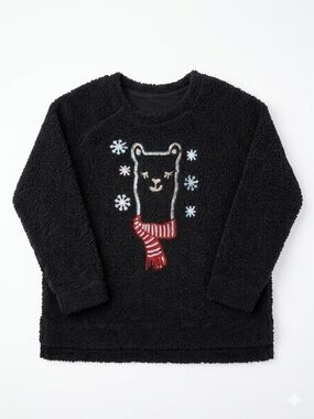 XL Black Sherpa Pullover with Llama Holiday Appliqué